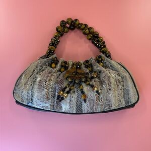 MARY FRANCIS beaded TIGER EYE hand bag 12" X 5" EXCELLENT CONDITION